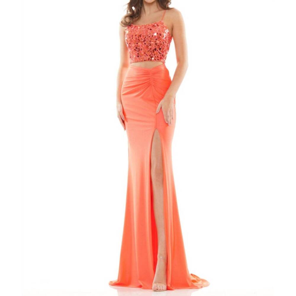 NEW COLORS DRESS two piece mosaic top gown in orange